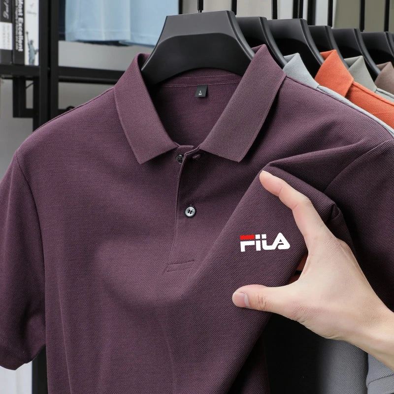 Men's polo shirt - single button printed shirt
