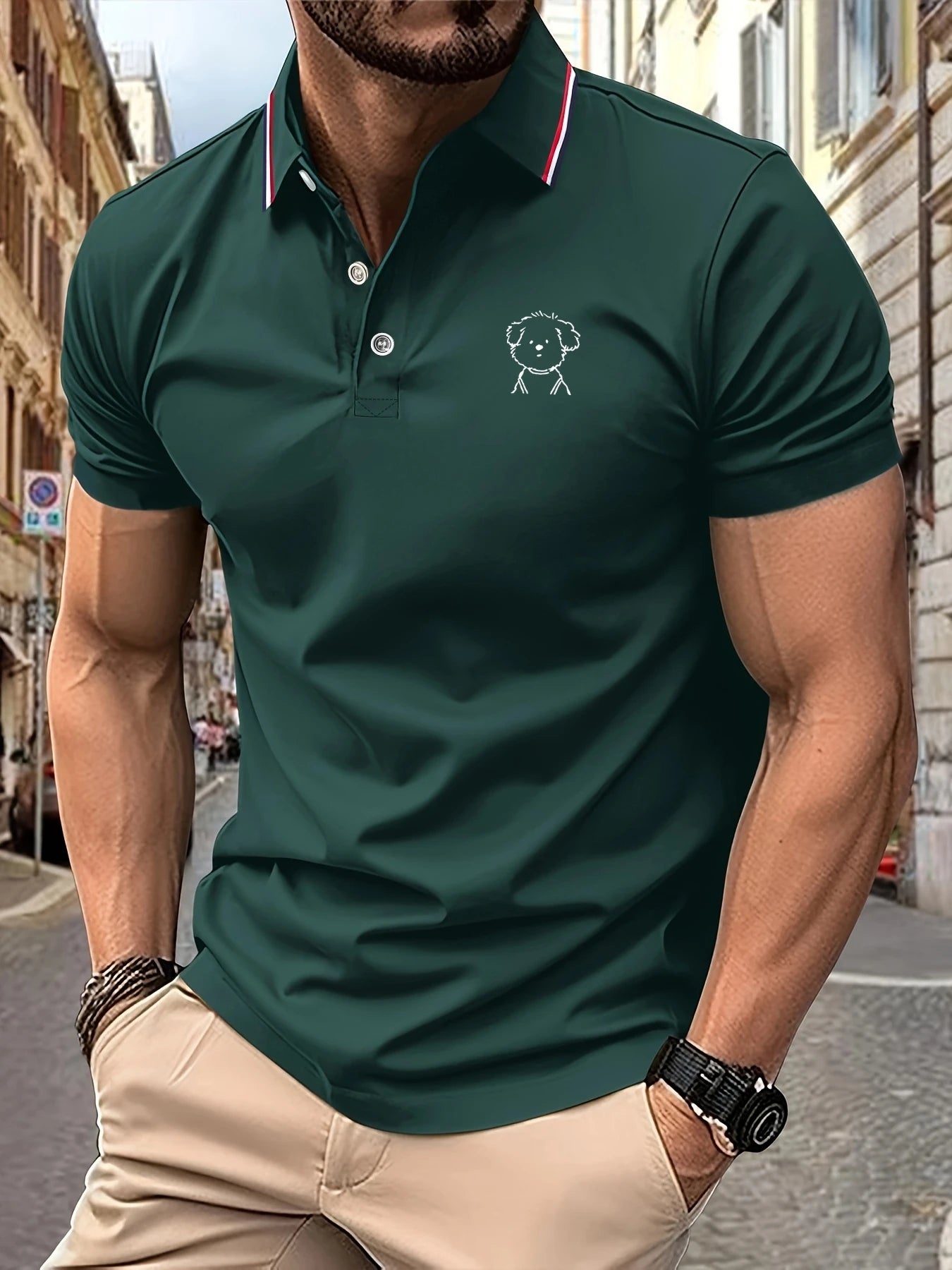 Men's Puppy Print Polo Shirt
