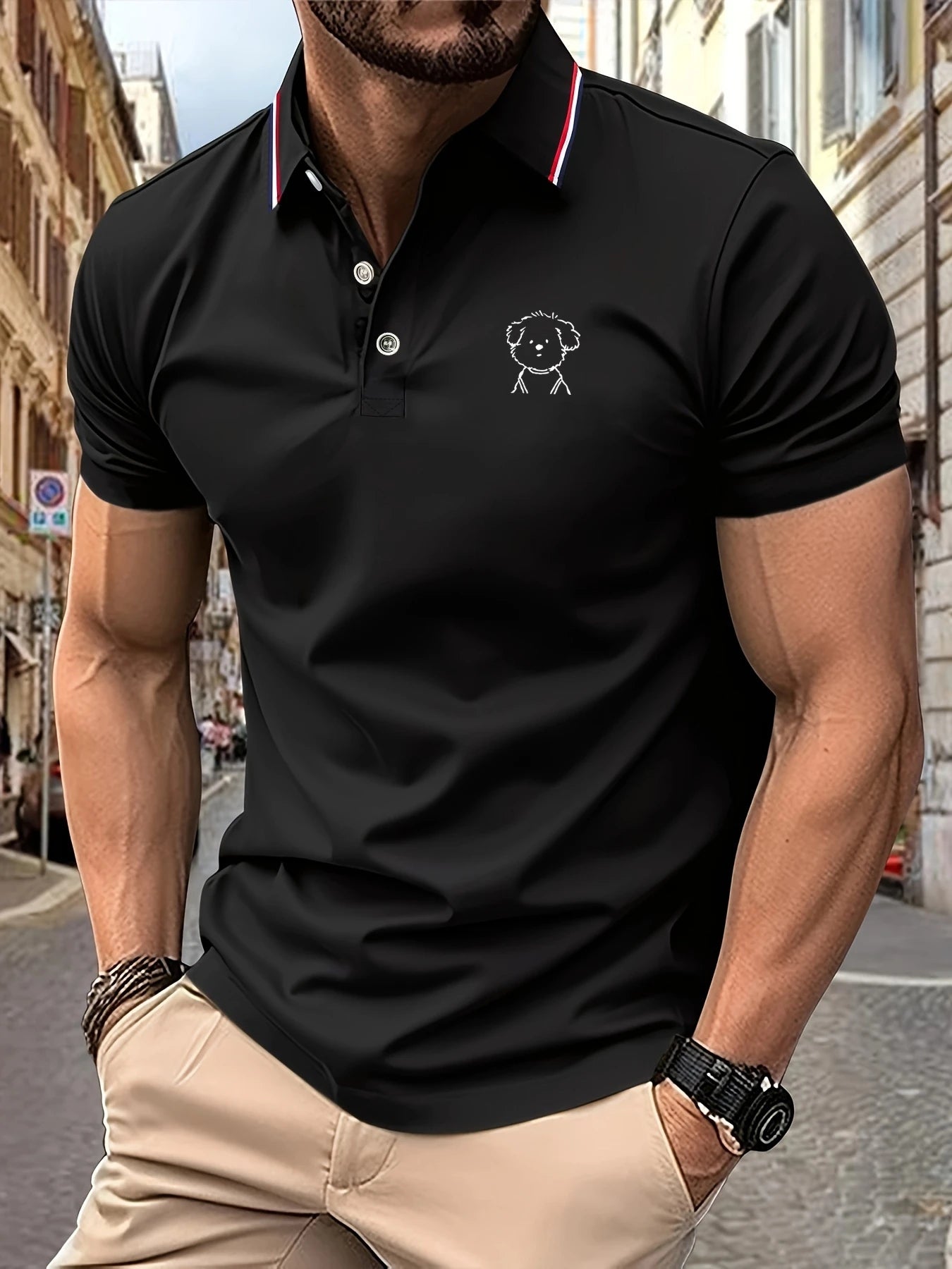 Men's Puppy Print Polo Shirt
