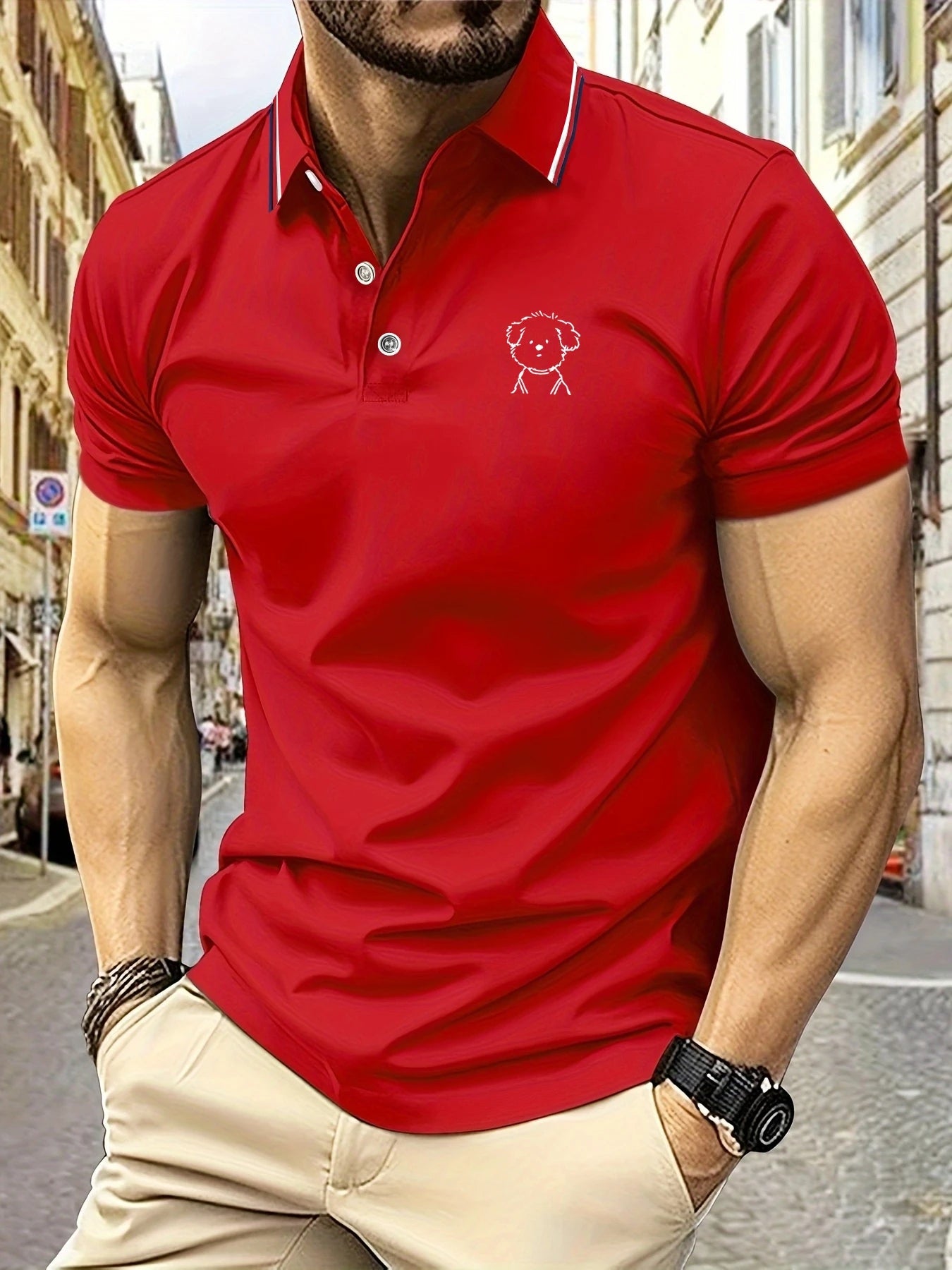 Men's Puppy Print Polo Shirt