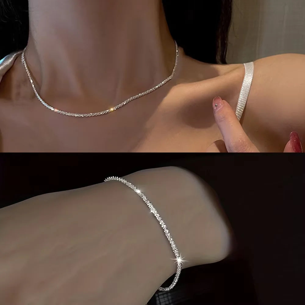 Set of Shiny Silver Plated Collarbone